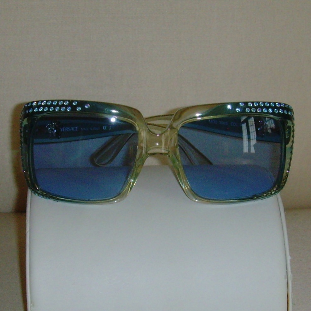 VERSACE Vintage Blue and Rhinestone Sunglasses - Picture 2 of 16